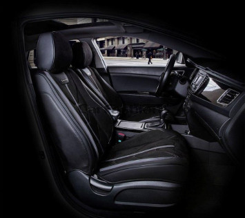 Чехлы  «5D» PREMIUM каркасные фронт  «START» Чёрный/Чёрный/Тёмн.Серый  (экокожа/нубук)