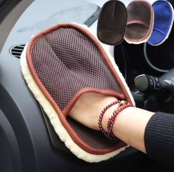 Варежка - микрофибра &quot;Carlife&quot; Экстра плотная (одностороняя) Черная/Бежевая