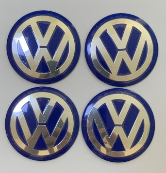 Этикетки на диски (метал)  диам. 56,5мм.  &quot;VW&quot; синий  (4 шт.)