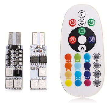 SOLAR  Свет-од  12V  T10 6 SMD W5W  W2.1x9.5d  Мультицвет (12 цветов) + пульт