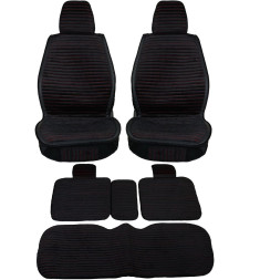 Комплект Накидок  Seintex  «Horizont» Чёрный/Красная строчка (вставка кожа/велюр)