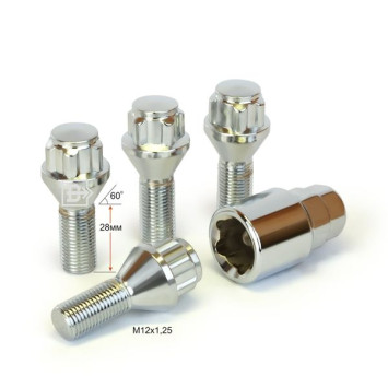 Секретные болты  М12x1,25 L=28мм конус, хром (ключ 17/19)