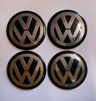 Этикетки на диски (метал)  диам. 56,5мм.  &quot;VW&quot; черный  (4 шт.)