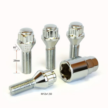 Секретные болты  М12x1,5 L=28мм конус, хром (ключ 17/19)