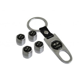 Брелок-ключ + колпачок на ниппель 4 шт LADA  (черный)