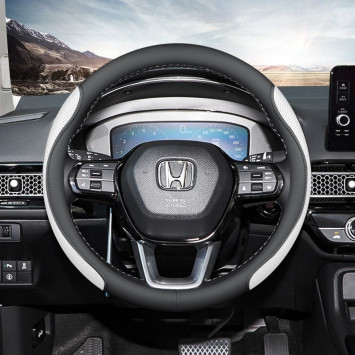 Оплетка на руль Carlife "SteerPro" М, Чёрный/Белый перфорированная