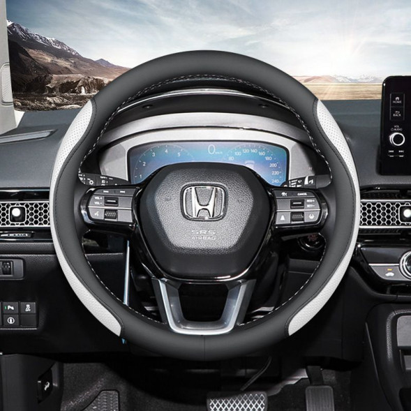 Оплетка на руль   Carlife  &quot;SteerPro&quot; М,  Чёрный/Белый перфорированная