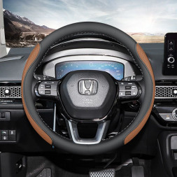 Оплетка на руль   Carlife  "SteerPro" М,  Чёрный/Коричневый перфорированная