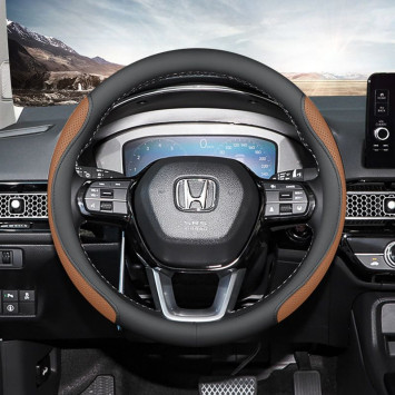 Оплетка на руль   Carlife  &quot;SteerPro&quot; М,  Чёрный/Коричневый перфорированная