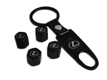Брелок-ключ + колпачок на ниппель 4 шт LEXUS  (черный)