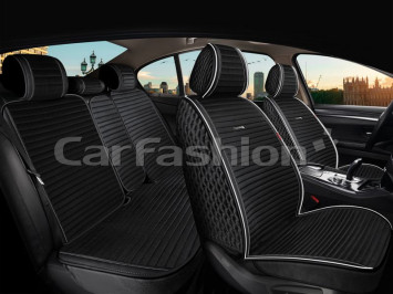 Комплект Накидок «MONACO FULL PLUS» Чёрный/Чёрный/Белый (велюр премиум класса/экокожа)