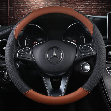 Оплетка на руль   Carlife  &quot;Asolo&quot; М,  Чёрный/Кофе (экокожа)