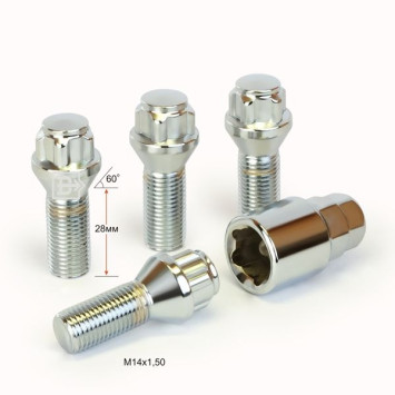 Секретные болты  М14x1,5 L=28мм конус, хром (ключ 17/19)