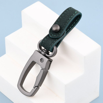 Брелок  &quot;КАРАБИН&quot; (1 кольцо) кожа с строчкой Зеленый