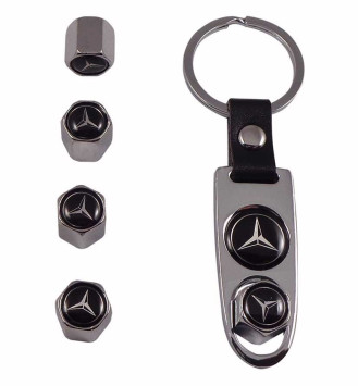 Брелок-ключ + колпачок на ниппель 4 шт MERCEDES  (черный)