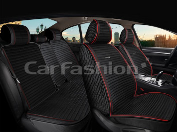 Комплект Накидок «MONACO FULL PLUS» Чёрный/Чёрный/Красный (велюр премиум класса/экокожа)