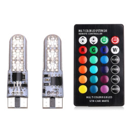 SOLAR  Свет-од  12V  T10 6 SMD W5W  W2.1x9.5d  Мультицвет (12 цветов) + пульт