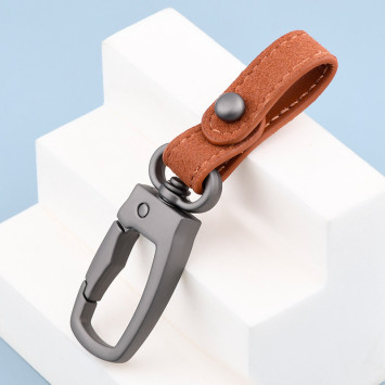 Брелок  &quot;КАРАБИН&quot; (1 кольцо) кожа с строчкой Коричневый