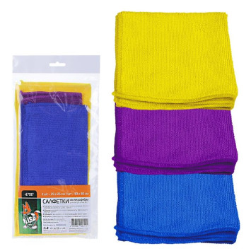 Салфетки из микрофибры в наборе  ( 2 шт-25х25см, 1 шт- 30х30 см) &quot;Li-Sa&quot; (европодвес)